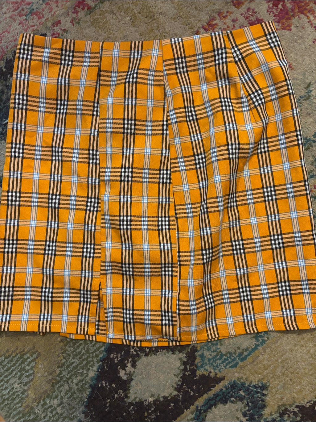 Yellow Plaid Mini Skirt With Blue Accents